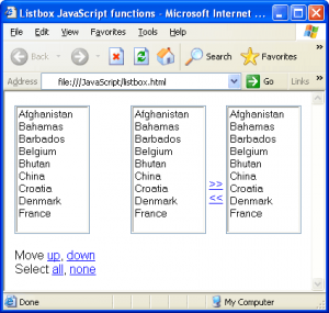 Listbox options javascript select all,move left-right, move up-down